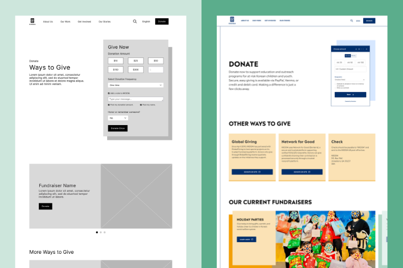 Donation interface mockup showing contribution amounts and a simple, accessible giving flow.